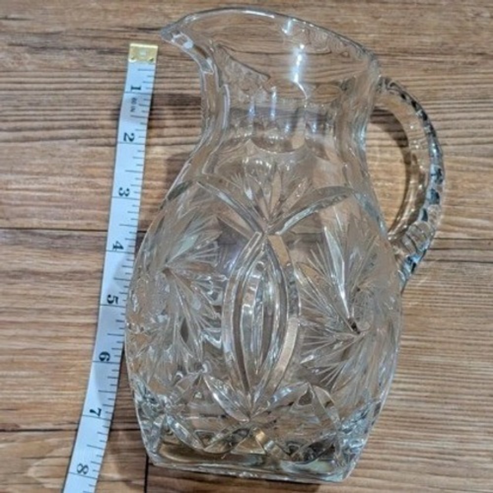 Vintage Monica Pinwheel Crystal Pitcher Cut Glass Starburst Water Carafe 8in